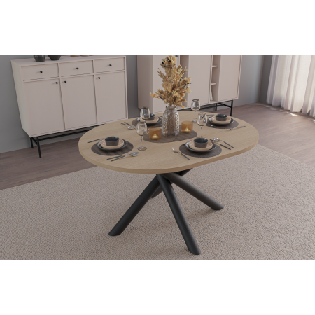 Stół owalny 138 x 100 cm w stylu LOFT nogi regulowane OMEGA dąb lindberg